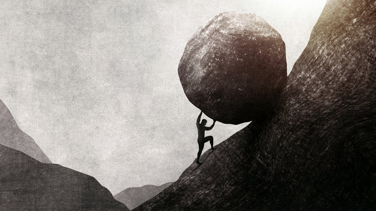 THOSE WHO OBEY THE LAW ARE CURSED::STRONG MAN PUSHING BIG ROCK UPHILL © francescoch | iStockPhoto.com
