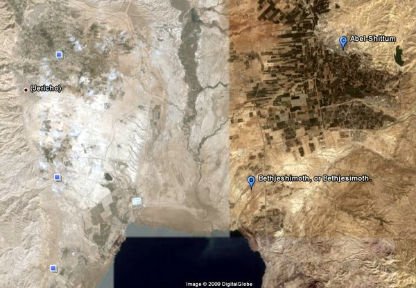 GOOGLE EARTH VIEW OF THE LIKELY LOCATION OF THE CAMP STRETCHING FROM BEIT YSHIMOT TO AVEL-SHITTIM © Google Earth | Earth.Google.com