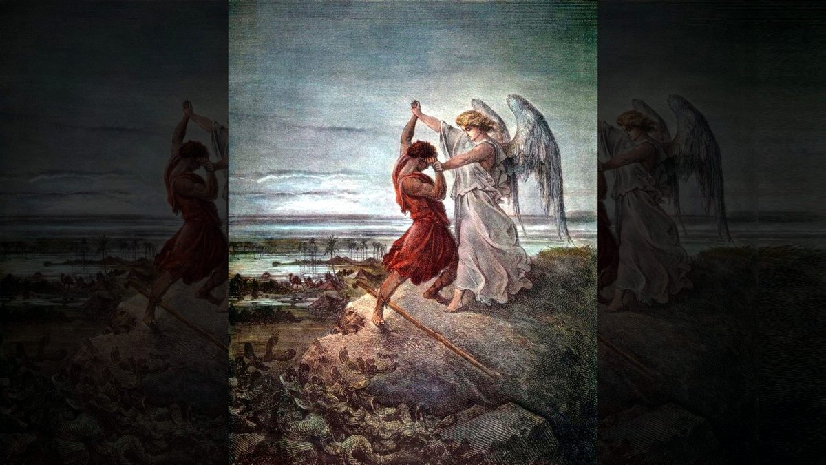 G-D'S COVENANT WITH JACOB::JACOB WRESTLES WITH THE ANGEL - Gustav Doré (1855) | Wikimedia.org