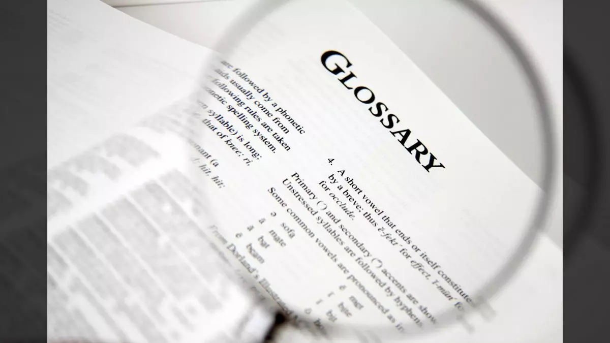 DEFINITIONS AND ASSUMPTIONS::MAGNIFIED VIEW OF GLOSSARY LAW IN A BOOK © pick-uppath | iStockPhoto.com