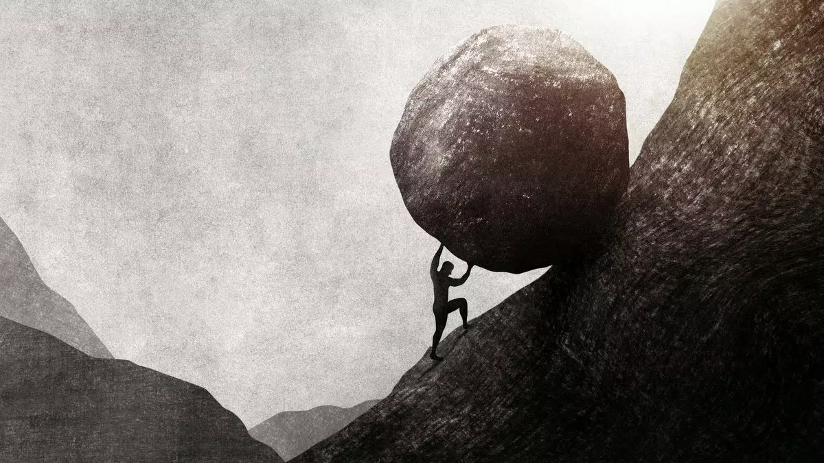 THOSE WHO OBEY THE LAW ARE CURSED::STRONG MAN PUSHING BIG ROCK UPHILL © francescoch | iStockPhoto.com