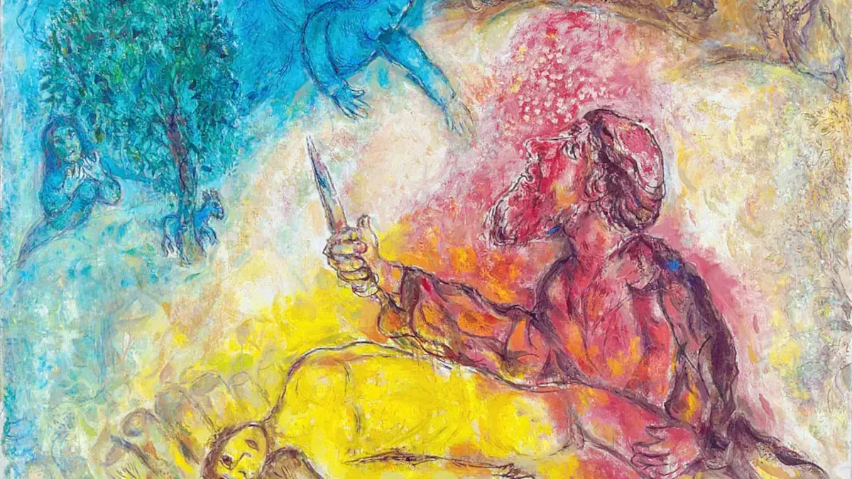 NOT A KOSHER SACRIFICE::SACRIFICE OF ISAAC - Marc Chagall (1966) | MutualArt.com