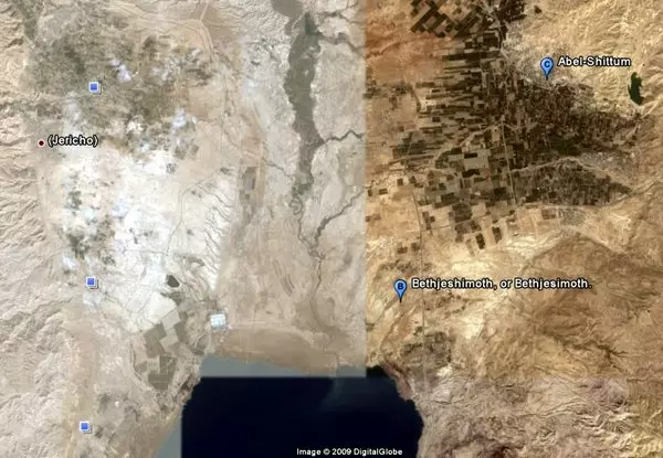GOOGLE EARTH VIEW OF THE LIKELY LOCATION OF THE CAMP STRETCHING FROM BEIT YSHIMOT TO AVEL-SHITTIM © Google Earth | Earth.Google.com