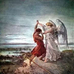 G-D'S COVENANT WITH JACOB::JACOB WRESTLES WITH THE ANGEL - Gustav Doré (1855) | Wikimedia.org