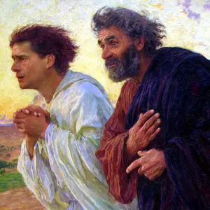 THE DISCIPLES PETER AND JOHN RUNNING TO THE SEPULCHRE ON THE MORNING OF THE RESURRECTION - Eugène Burnand (1898) | ArtBible.info
