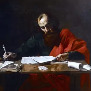 SAINT PAUL WRITING HIS EPISTLES - Valentin de Boulogne (1620) | Wikimedia.org