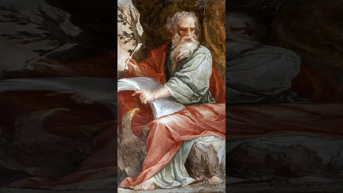 FRESCO OF ST. JOHN THE EVANGELIST AT WRITING OF APOKALYPSE (SANTA PUDENZIANA CHURCH, ROME) - Unknown | iStockPhoto.com