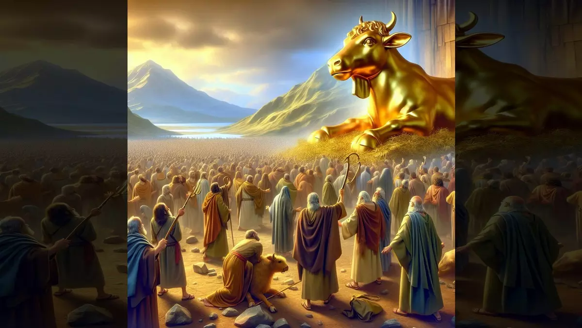 KI TISA::AND THE LORD PLAGUED THE PEOPLE, BECAUSE THEY MADE THE CALF © AI | Bible.art