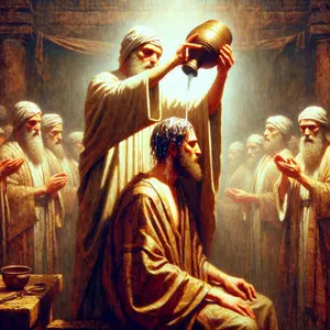 TZAV::AND HE POURED THE ANOINTING OIL UPON AARON'S HEAD © AI | Bible.art TZAV::AND HE POURED THE ANOINTING OIL UPON AARON'S HEAD © AI | Bible.art