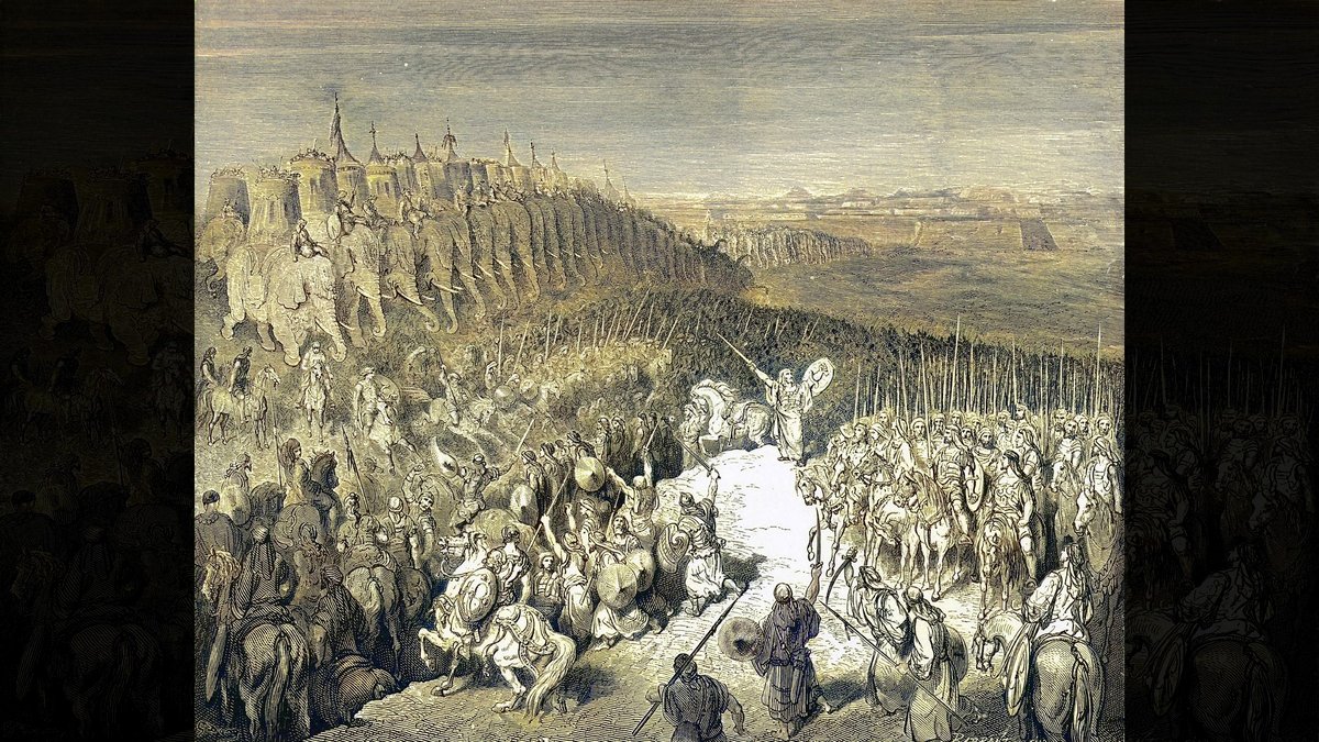 1 Maccabees 7::JUDAS MACCABEUS BEFORE THE ARMY OF NICANOR - Gustav Doré (1866) | Wikimedia.org