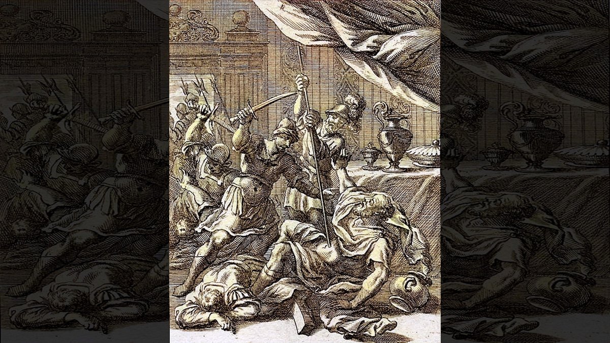 1 Maccabees 16::SIMON AND HIS TWO SONS GET KILLED BY PTOLOMY - Christoph Weigel (1695) | WikiArt.org