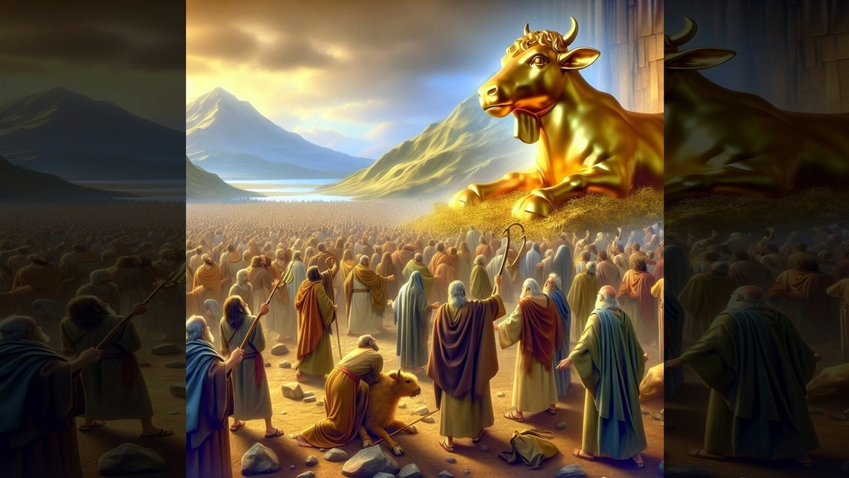 KI TISA::AND THE LORD PLAGUED THE PEOPLE, BECAUSE THEY MADE THE CALF © AI | Bible.art