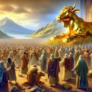 KI TISA::AND THE LORD PLAGUED THE PEOPLE, BECAUSE THEY MADE THE CALF © AI | Bible.art