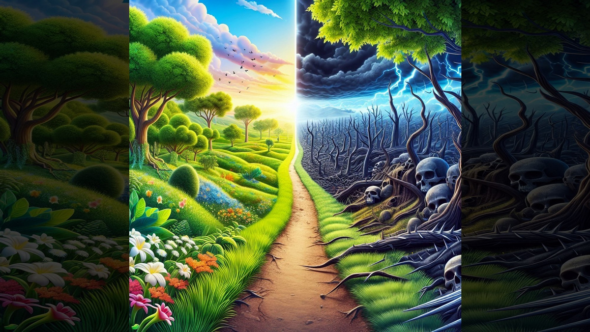 NITZAVIM::I HAVE SET BEFORE THEE THIS DAY LIFE AND GOOD, AND DEATH AND EVIL © AI | Bible.art