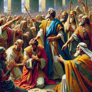 AND SET JOSHUA BEFORE THE PRIESTS AND THE CONGREGATION © AI | Bible.art