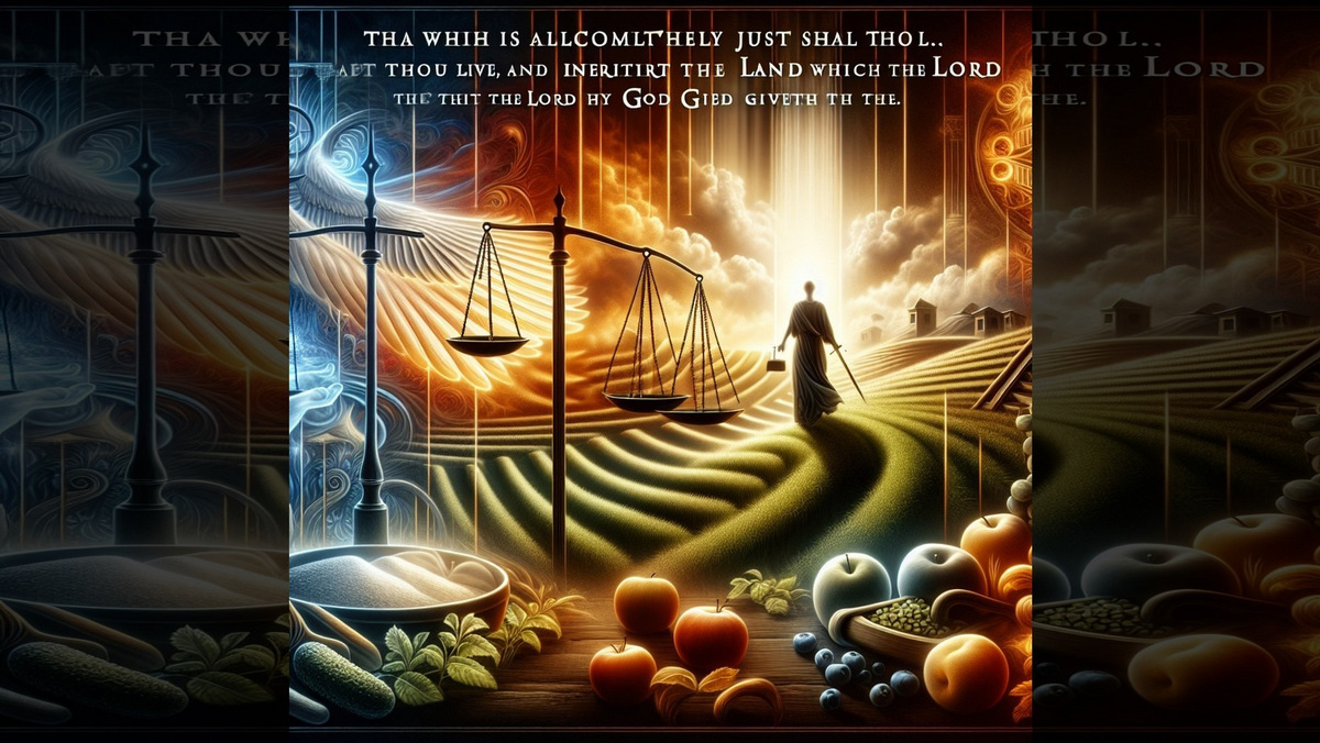 REEH::THAT WHICH IS JUST SHALT THOU FOLLOW, THAT THOU MAYEST LIVE, AND INHERIT THE LAND © AI | Bible.art
