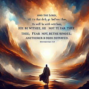 AND THE LORD, HE IT IS THAT DOTH GO BEFORE THEE; HE WILL BE WITH THEE, HE WILL NOT FAIL THEE, NEITHER FORSAKE THEE © AI | Bible.art